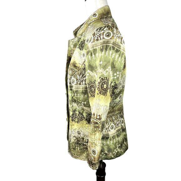DJ & Co Green Patterned Jacket Mandarin Collar Two Button Size 10 - Picture 3 of 4